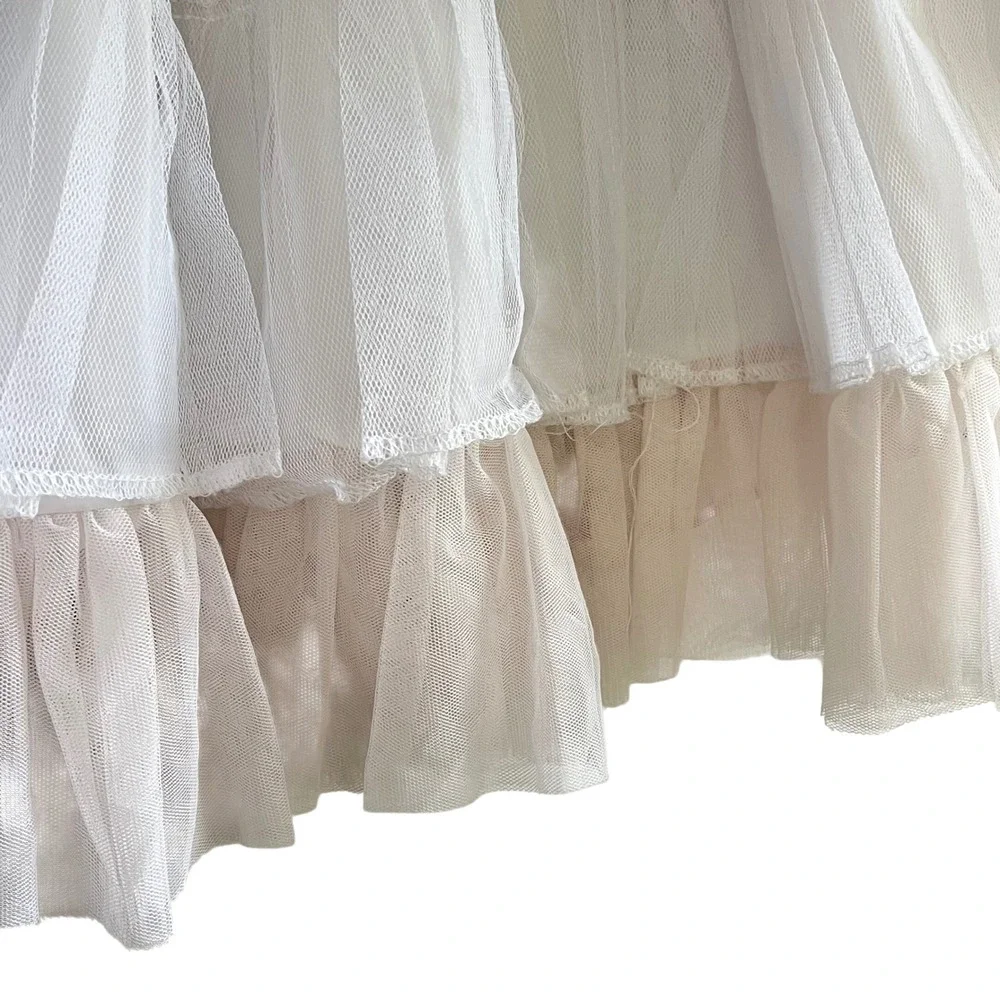 Rare Editions Girls Size 7 Floral Party Dress White Rose Print Tulle Wedding EUC